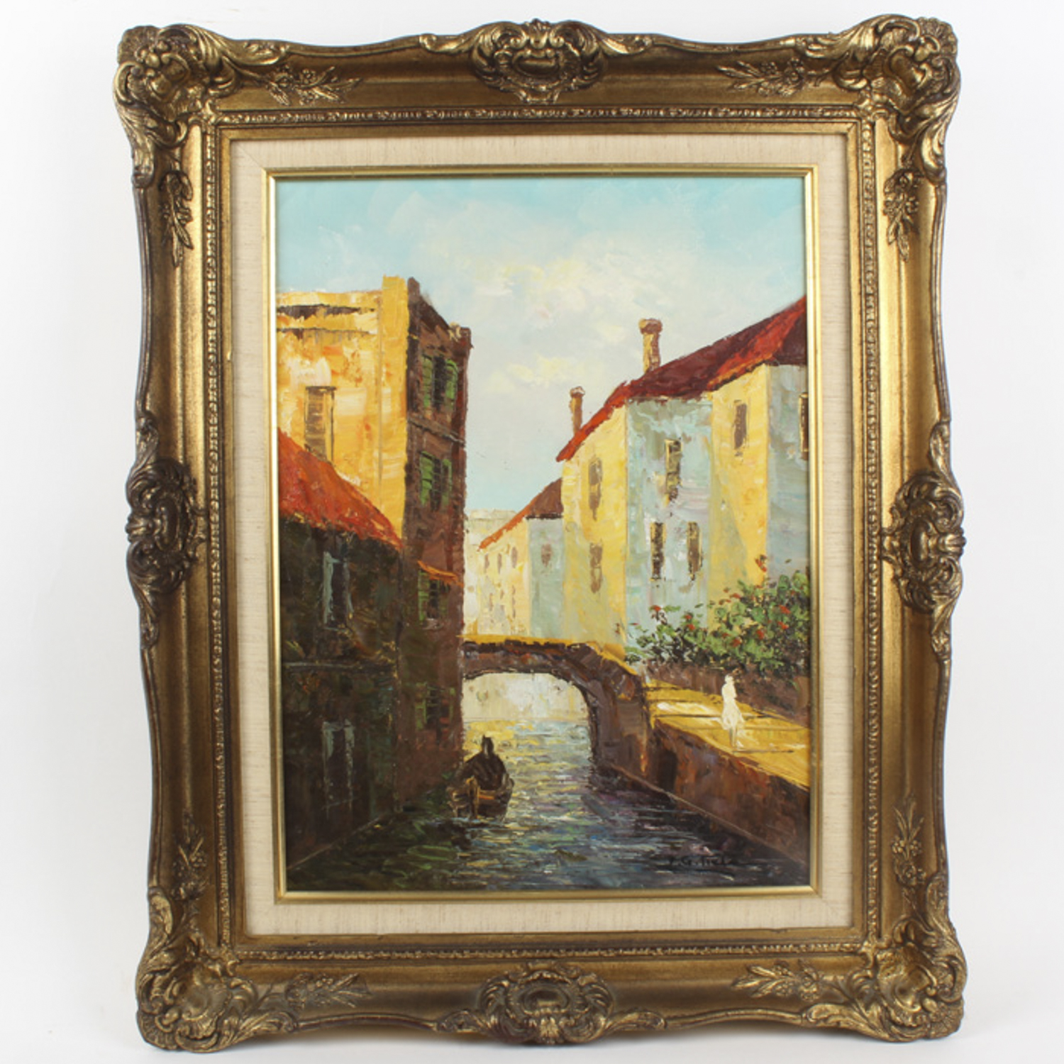 P.G. Tiele Framed Oil on Canvas Venice Canals Painting EBTH